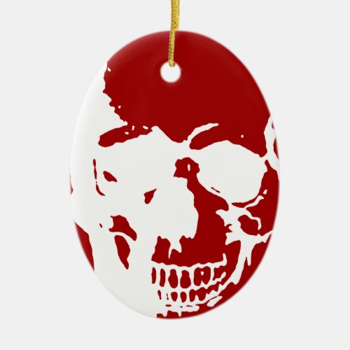 Skull _ Red  White Metal Fantasy Art Ceramic Ornament