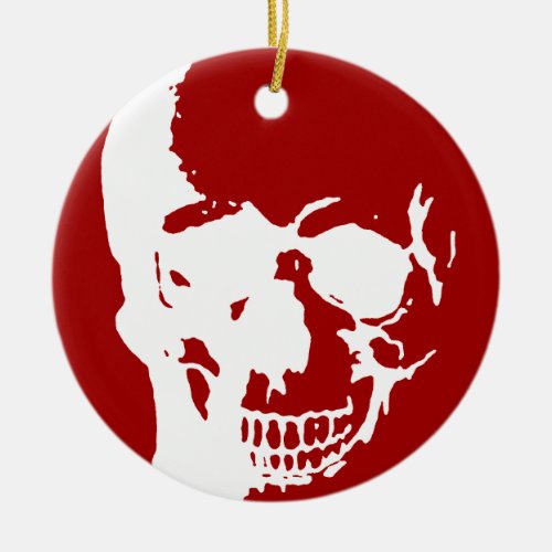 Skull _ Red  White Metal Fantasy Art Ceramic Ornament