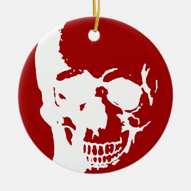 Skull - Red & White Metal Fantasy Art Ceramic Ornament (Front)