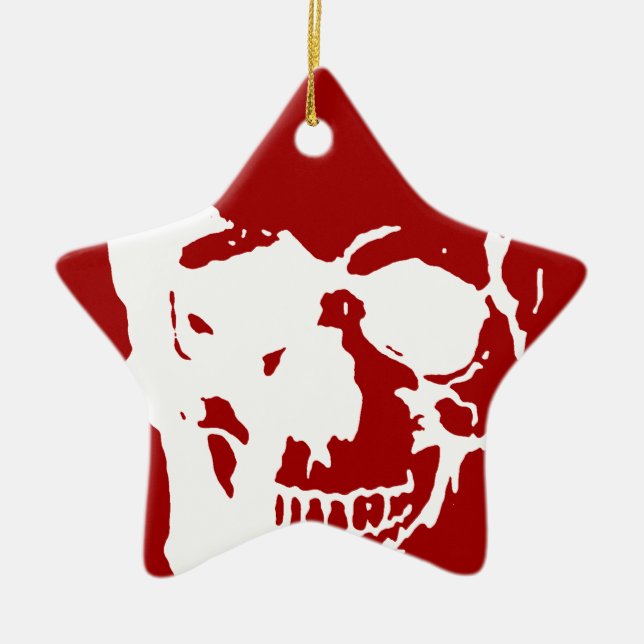 Skull - Red & White Metal Fantasy Art Ceramic Ornament (Front)
