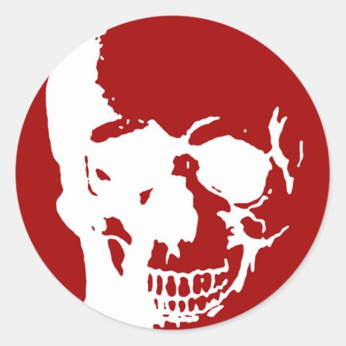 Skull _ Red  White Metal Fantasy Art Classic Round Sticker