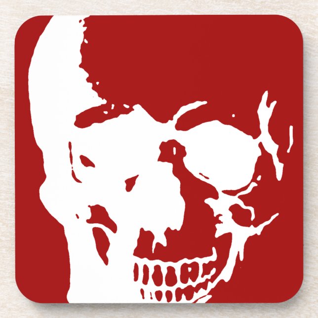 Skull - Red & White Metal Fantasy Art Drink Coaster (Front)