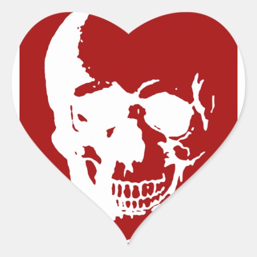 Skull _ Red  White Metal Fantasy Art Heart Sticker