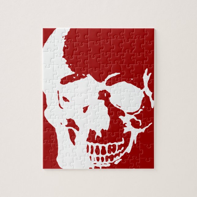 Skull - Red & White Metal Fantasy Art Jigsaw Puzzle (Vertical)