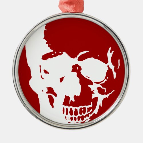 Skull _ Red  White Metal Fantasy Art Metal Ornament