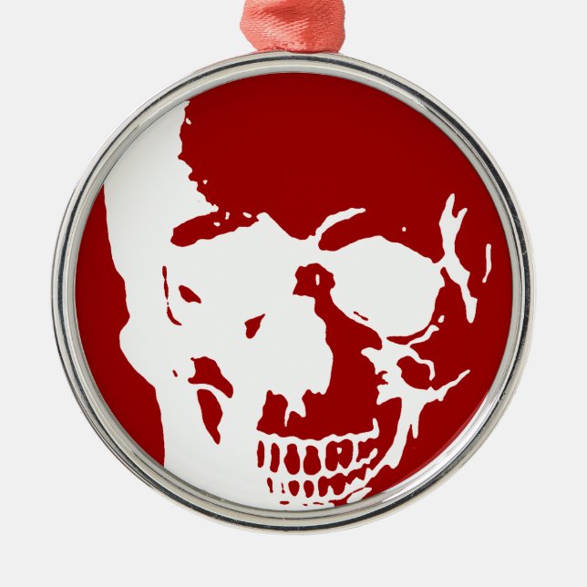Skull - Red & White Metal Fantasy Art Metal Ornament (Front)
