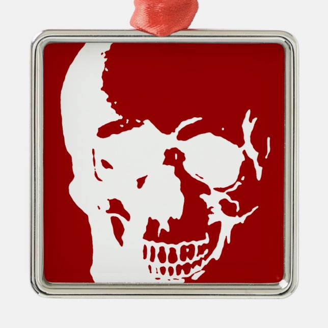 Skull - Red & White Metal Fantasy Art Metal Ornament (Front)