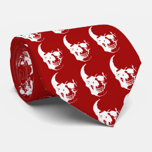Skull - Red & White Metal Fantasy Art Neck Tie