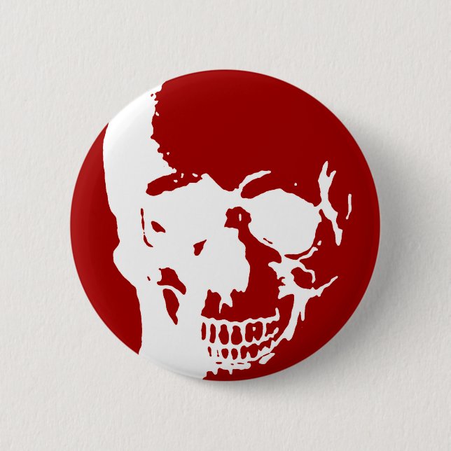 Skull - Red & White Metal Fantasy Art Pinback Button (Front)