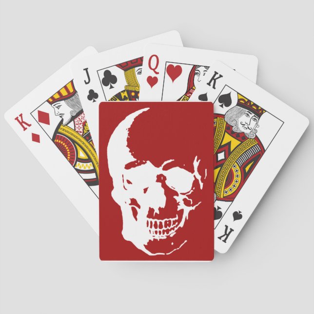 Skull - Red & White Metal Fantasy Art Poker Cards (Back)