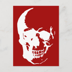 Skull - Red & White Metal Fantasy Art Postcard