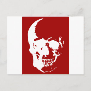 Skull - Red & White Metal Fantasy Art Postcard