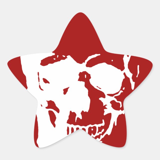 Skull - Red & White Metal Fantasy Art Star Sticker (Front)