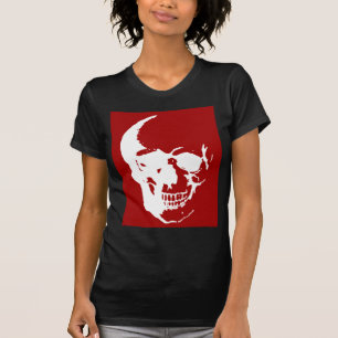 Skull - Red & White Metal Fantasy Art T-Shirt