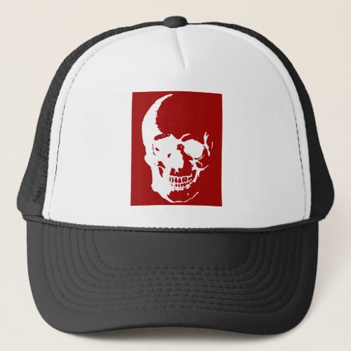 Skull _ Red  White Metal Fantasy Art Trucker Hat