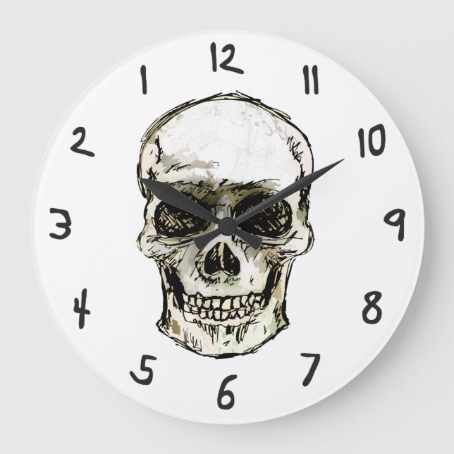 Skull Reversed Time Large Clock (Front)