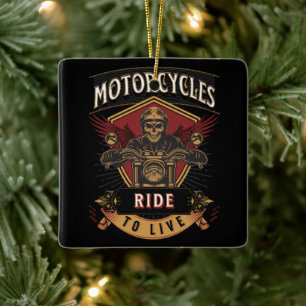 Skull Ride Motorcycles, Ride To Live Ceramic Ornament