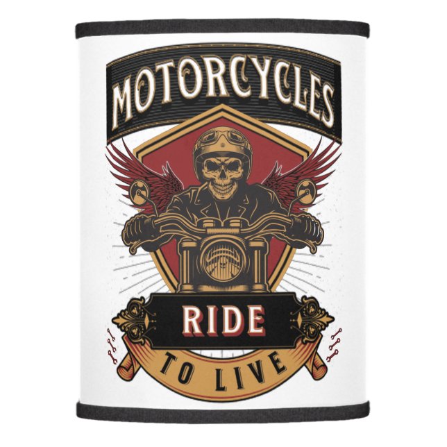 Skull Ride Motorcycles, Ride To Live Lamp Shade (Front)