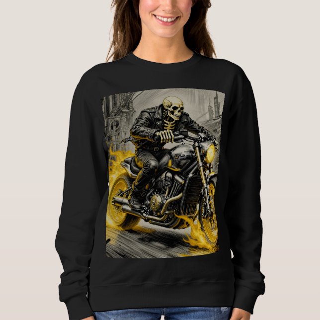 Skull Rider on Flaming Bike Sweatshirt (Front)