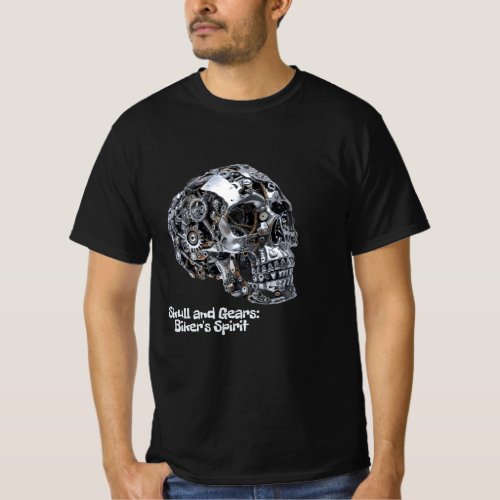 Skull Rider Skull and Gears Bikers Spirit T_Shirt