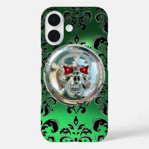 SKULL RIDERS BLACK GREEN DAMASK GEM Jade iPhone 16 Case