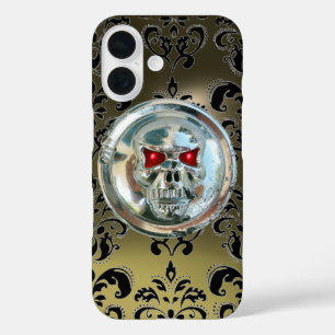SKULL RIDERS BLACK GREY DAMASK GEM Agate iPhone 16 Case