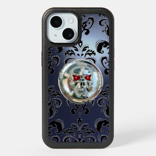 SKULL RIDERS DAMASK GREY BLUE GEM iPhone CASE (Back)