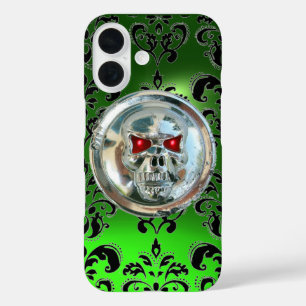 SKULL RIDERS EMERALD GREEN BLACK DAMASK GEM iPhone 16 CASE