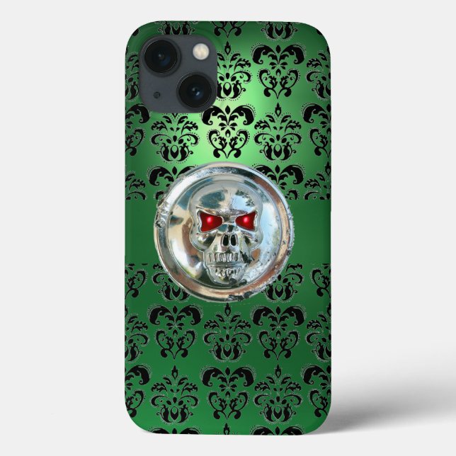 SKULL RIDERS JADE GREEN BLACK DAMASK  Case-Mate iPhone CASE (Back)