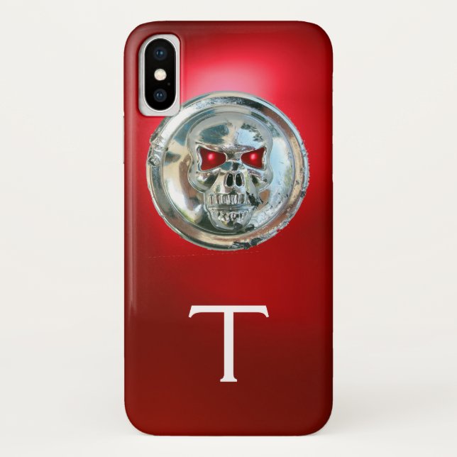 SKULL RIDERS METAL GREY RED MONOGRAM Case-Mate iPhone CASE (Back)