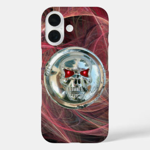 SKULL RIDERS Pink Metal Grey Fractal Swirls iPhone 16 Case