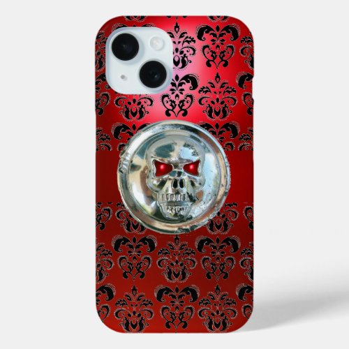 SKULL RIDERS RED BLACK DAMASK iPhone 15 CASE
