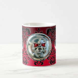 SKULL RIDERS RED BURGUNDY BLACK DAMASK , Ruby Coffee Mug
