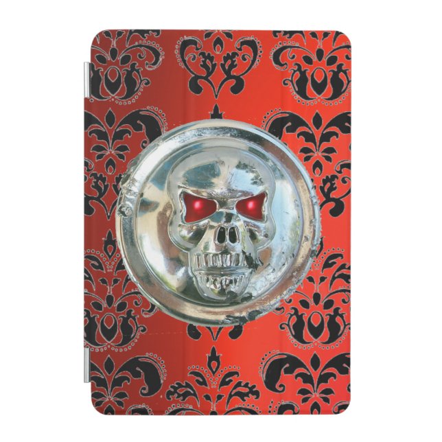 SKULL RIDERS RUBY RED BLACK DAMASK iPad MINI COVER (Front)