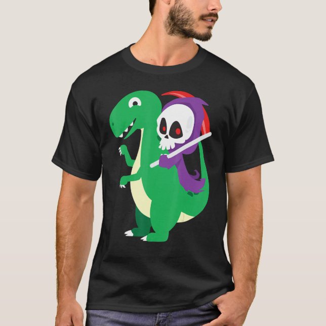 Skull Riding T Rey Cool Dinosaur Dino Halloween Co T-Shirt (Front)