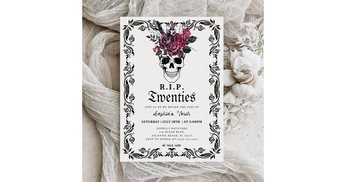 Skull RIP 20s Death to my Youth 30th Birthday Invitation