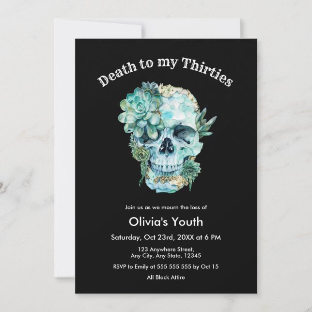Skull RIP 30s 40th Birthday Death to my Thirties  Invitation (Front)