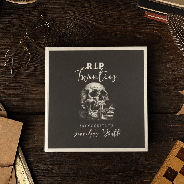 Skull RIP Twenties Black Whiskey Birthday Party Napkins (Creator Uploaded)