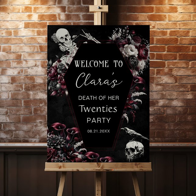 Skull RIP Twenties Floral 30th Birthday Welcome Foam Board (Creator Uploaded)