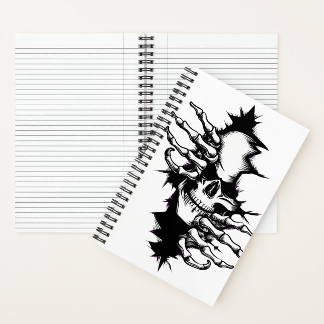 Skull Ripping Through Wall with Skeleton Hands Notebook (Inside)