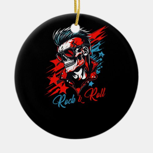 skull rock and roll art for tshirt ceramic ornament