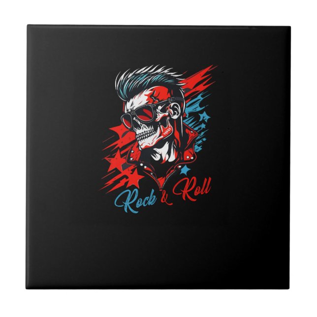 skull rock and roll art for tshirt ceramic tile (Front)