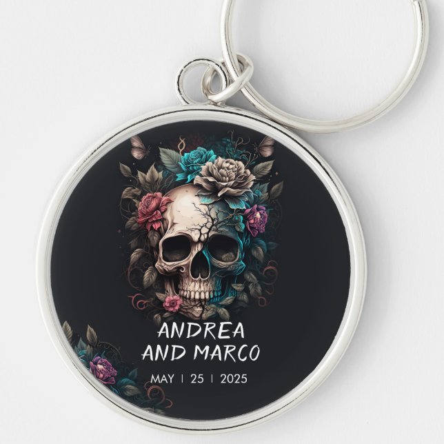 Skull Rock and Roll Gothic Wedding Favor Keychain (Front)