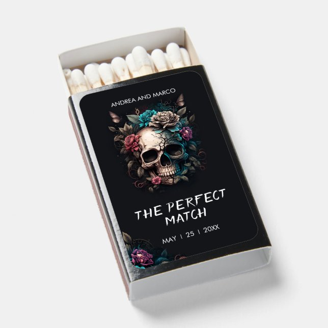 Skull Rock and Roll Gothic Wedding Favor Matchboxes (Front Open)