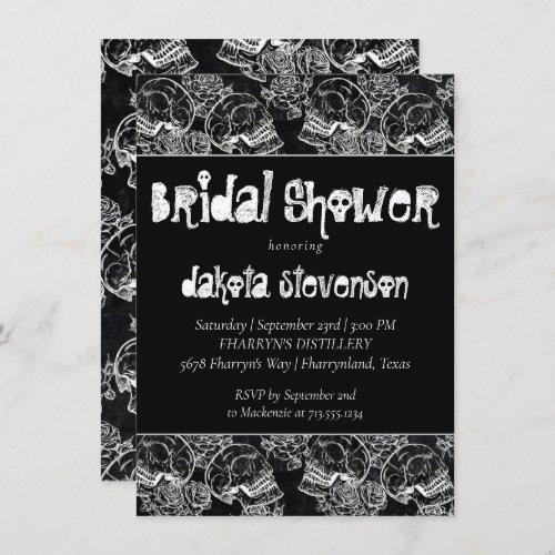 Skull Rose Chalk  Funky Black White Bridal Shower Invitation