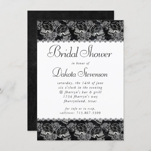 Skull Rose Chalk  Funky Black White Bridal Shower Invitation