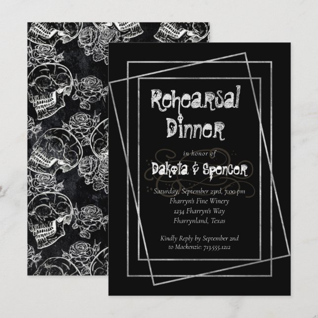 Skull Rose | Gothic Chalkboard Grunge Rehearsal Invitation (Front/Back)