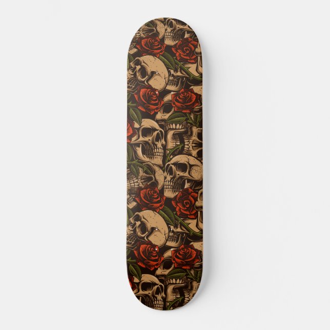 Skull Rose Vintage Gothic Pattern  Skateboard (Front)