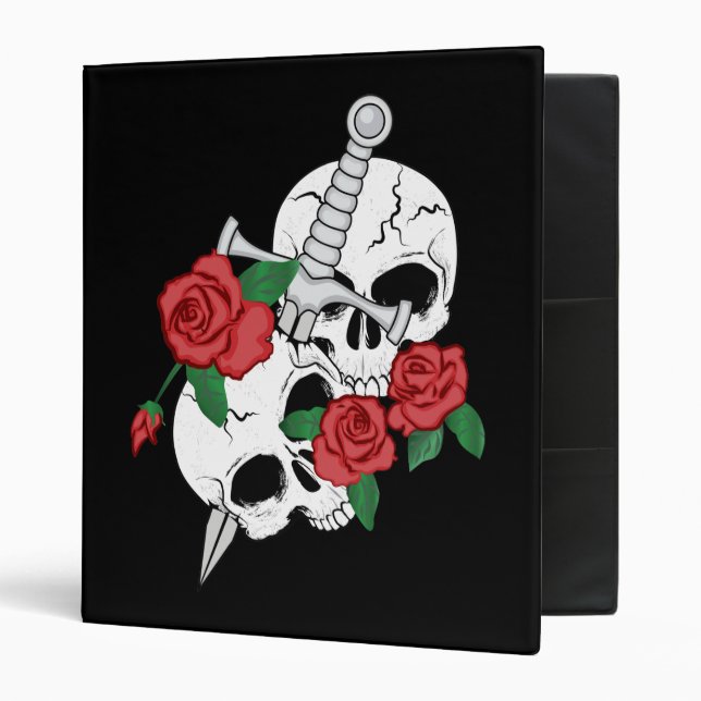 Skull,  Roses and Dagger 3 Ring Binder (Front/Inside)
