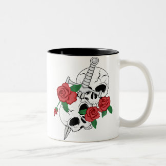 Skull, Roses and Dagger Two-Tone Coffee Mug